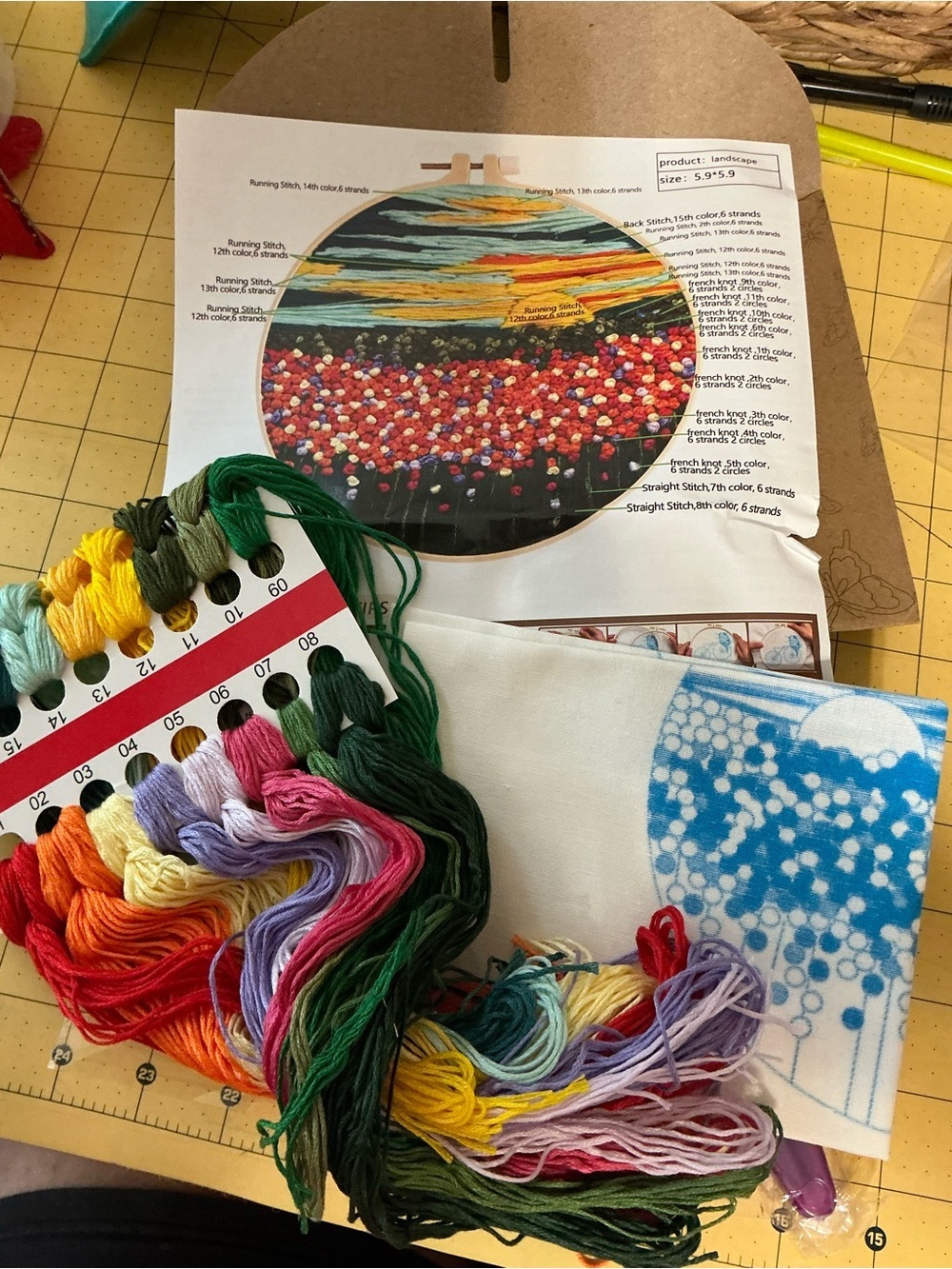Hand Embroidery Kit with Multicolor Floss – Assorted Bright Colors